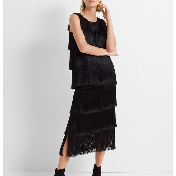 Club Monaco NWT Midi Fringe Showgirl Skirt black XS Size 00 - Picture 4 of 8